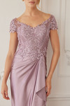 Nox Anabel MD155 Satin Beaded V-neckline Short Sleeves Gown