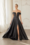 Nox Anabel ME150 Stretch Satin Off Shoulder Sleeve Gown