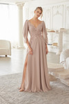 Nox Anabel ME151 Embroidery Chiffon V-neck Long Sleeve Gown
