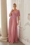 Nox Anabel ME152 Chiffon Embroidery V-Neck Short Sleeve Gown