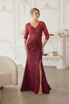 Nox Anabel MH161 Fully Beaded Quarter Sleeves V-neck Gown