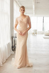 Nox Anabel MH162 Beaded V-neckline Short Sleeves Train Gown