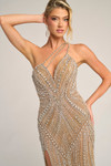 Portia and Scarlett PS26447C Beaded One Shoulder Slit Dress