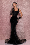 Portia and Scarlett PS25639E Velvet Square Neck Corset Dress