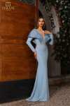 Terani Couture 251E4222 Crepe V-neck Long Sleeves Dress