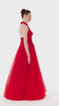 Tarik Ediz 98243 Tulle Halter Neck Sleeveless Long Dress