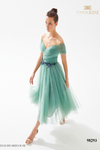Tarik Ediz 98293 Tulle V-Neck Off Shoulder Midi Length Dress