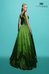 Tarik Ediz 98480 Taffeta V-Neck Straps Sleeve Long Dress