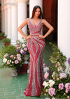 Clarisse 62229 Sparkling Bead Crystal Plunging V-neck Gown