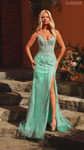 Clarisse 62252 Glitter Embroidery Beaded Deep V-neck Gown