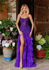 Clarisse 62116 Metallic Sequin Scoop Neck Ruffle Skirt Gown