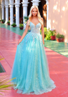 Clarisse 62310 Glitter Tulle Floral Lace V-neck Ball Gown