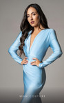 MNM Couture L0002E Draped Bodice V-neck Long Sleeves Gown