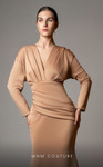 MNM Couture L0002E Draped Bodice V-neck Long Sleeves Gown