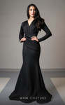 MNM Couture L0002G Draped Bodice V-neck Long Sleeves Gown