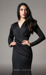 MNM Couture L0002G Draped Bodice V-neck Long Sleeves Gown