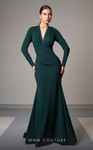 MNM Couture L0002F Draped Bodice V-neck Long Sleeves Gown
