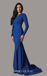 MNM Couture L0002F Draped Bodice V-neck Long Sleeves Gown