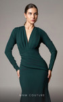 MNM Couture L0002F Draped Bodice V-neck Long Sleeves Gown