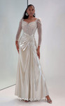 MNM Couture M1312 Lycra Satin Beaded Sheer Sleeve Dress