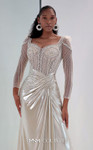 MNM Couture M1312 Lycra Satin Beaded Sheer Sleeve Dress