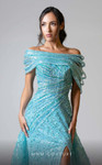 MNM Couture M1150 Embroidered Tulle Off-shoulder Strap Dress