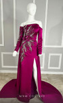 MNM Couture M1104 Satin Beads Off-Shoulder Long Sleeve Gown