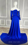 MNM Couture M1104 Satin Beads Off-Shoulder Long Sleeve Gown