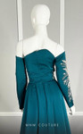MNM Couture M1104 Satin Beads Off-Shoulder Long Sleeve Gown