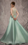 MNM Couture J03503 Beaded Round Sheer Neck Overskirt Gown