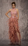 MNM Couture J03381 Embroidered Feathered Skirt Fitted Gown