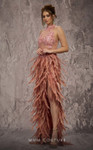 MNM Couture J03381 Embroidered Feathered Skirt Fitted Gown