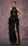 MNM Couture J03381 Embroidered Feathered Skirt Fitted Gown