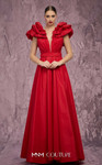 MNM Couture Q4363 Taffeta Peplum Shoulder Deep V-Neck Gown