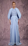 MNM Couture Q7615 Crepe Embellished Cape Sleeves Long Gown