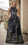 Janique 1048 Floral Patterns Halter Neck Full-length Dress