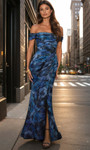 Janique 10440 Floral Print Off Shoulder High Slit Long Dress
