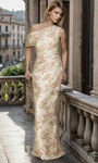Janique 26206 Stretch Brocade Floral One Shoulder Long Gown