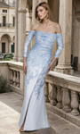 Janique 261059 Voile Metallic Jacquard Off-Shoulder Dress