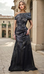 Janique 361050 Textured Straight Strapless Overskirt Gown