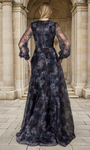 Janique W3039 Print Organza Sheer Floral Bishop Sleeve Gown