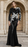 Janique 2614 Sequin Lace Floral Beaded Long Sleeve Gown