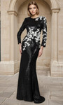Janique 2614 Sequin Lace Floral Beaded Long Sleeve Gown