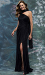 MGNY By Morilee 2070024 Metallic Knit Asymmetric Neck Gown