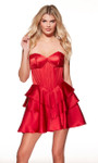Alyce Paris 30037 Soft Satin Tiered Ruffle Skirt Short Dress
