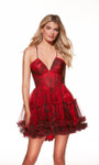Alyce Paris 30057 Mesh Print Tiered Ruffle Skirt Short Dress