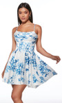 Alyce Paris 30059 Soft Satin Print Scoop Neck Short Dress