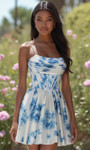 Alyce Paris 30059 Soft Satin Print Scoop Neck Short Dress