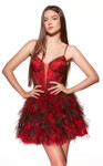 Alyce Paris 30078 Mesh Print Spaghetti Straps Short Dress
