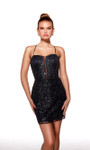 Alyce Paris 40002 Glitter Tulle Spaghetti Straps Short Dress